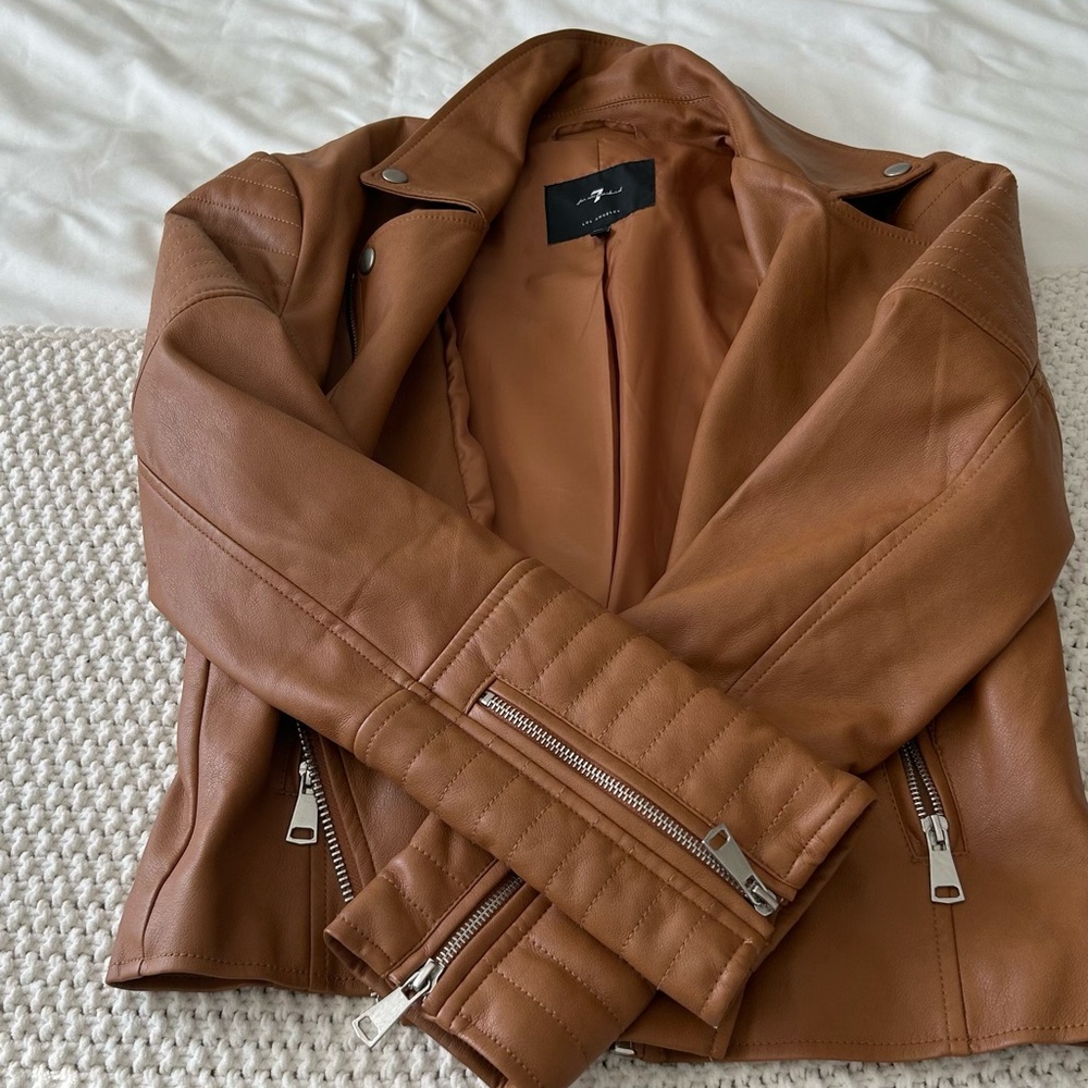 Tan Faux Leather Free People Jacket